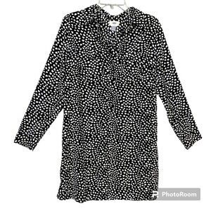 Old Navy Shift Shirt Dress Women Small 1/2 Button B&W Hearts Long Sleeve